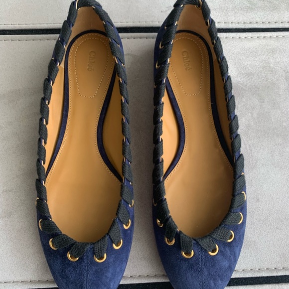 NWT CHLOE Dark Blue/Black Suede Grommet Flats size Eur 36 - Picture 3 of 13